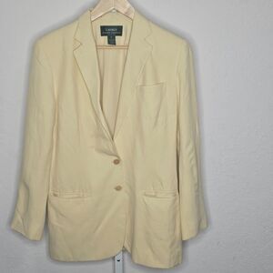 Lauren Ralph Lauren Yellow Silk Linen‎ Blazer Women’s Size 8 Career Work Jacket